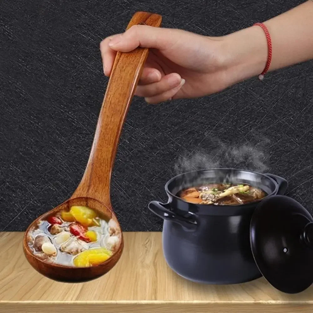 Wooden Cooking Spoon Kitchen Big Soup Spoon Long Handle Wooden Dessert Rice Soup Spoon Teaspoon Cooking Utensil Cooking Stirrer
