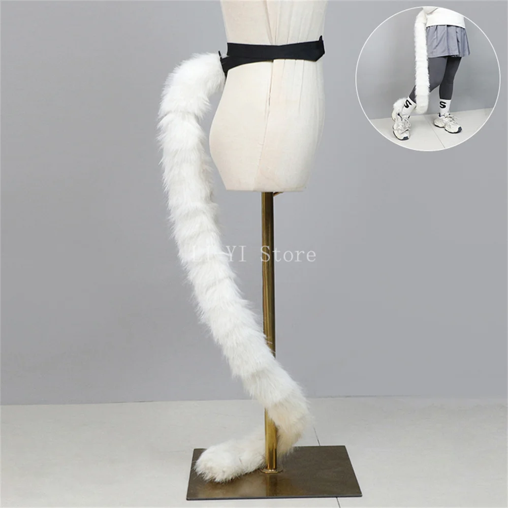 Coda di gatto lunga 120 cm avvolgente per la gamba Accessorio Cosplay Prop Coda pelosa realistica Coda di animale in morbida pelliccia sintetica per costume Anime Con - immagine 5