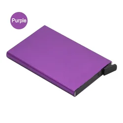 Sleek RFID - Blocking Metal Card Holder Wallet - Minimalist Black Design (PURPLE)