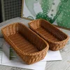 Kitchen Supplies Plastic Imitation Rattan Storage Basket Rectangle Durable Faux Wicker Tray Universal Bread Food Plate Home 1