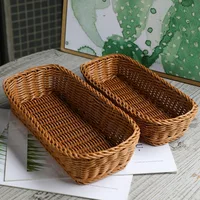 Kitchen Supplies Plastic Imitation Rattan Storage Basket Rectangle Durable Faux Wicker Tray Universal Bread Food Plate Home 1
