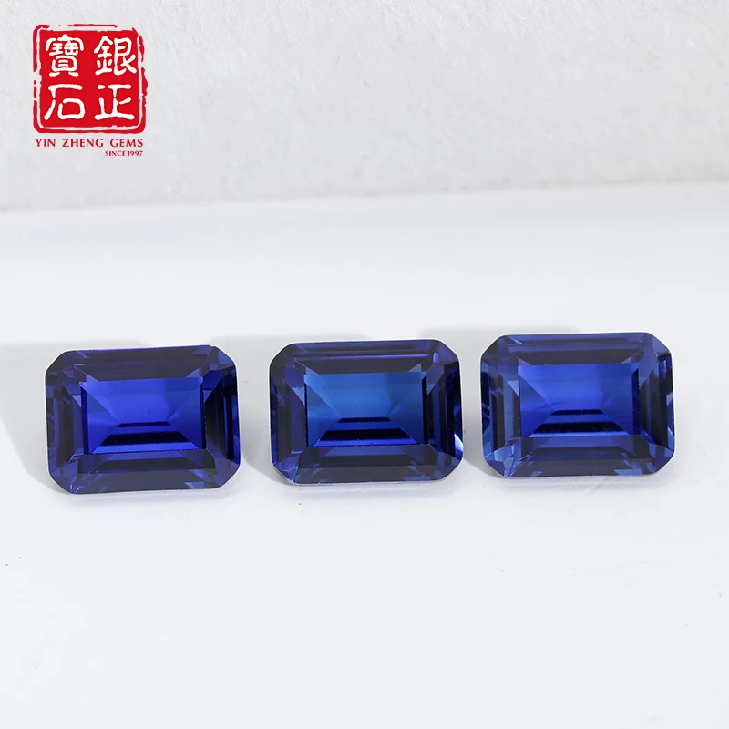 YinZheng Flame Melted Spphire Stone Emerald Cut Can Be Provide GRC Or AGL Certifacate Synthetic Cultivate Royal Blue Spphire
