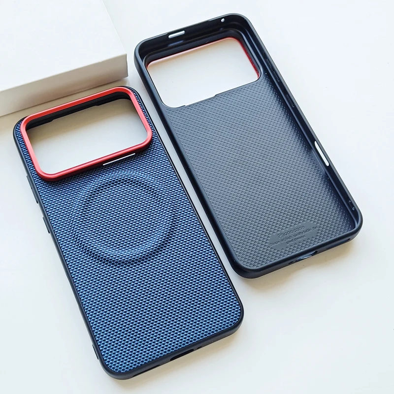 Luxury Weave Magnetic PU Leather Anti-Fall Case with Wireless Charging Compatibility