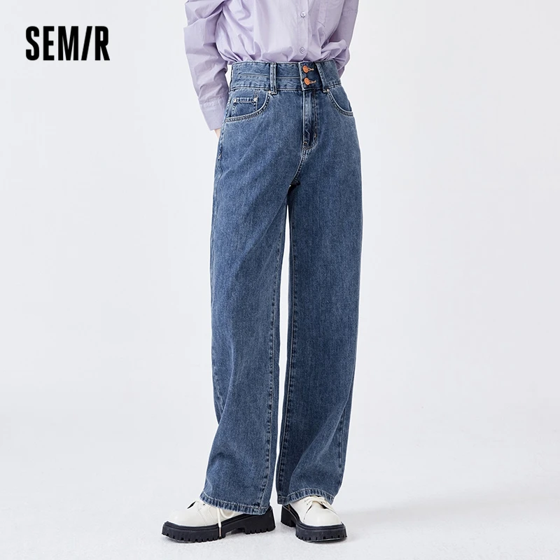 

Semir Jeans Women Stitching Wide-Leg Pants Slim Hong Kong Style 2022 Autumn New Cotton Trousers Ladies Personality Trend