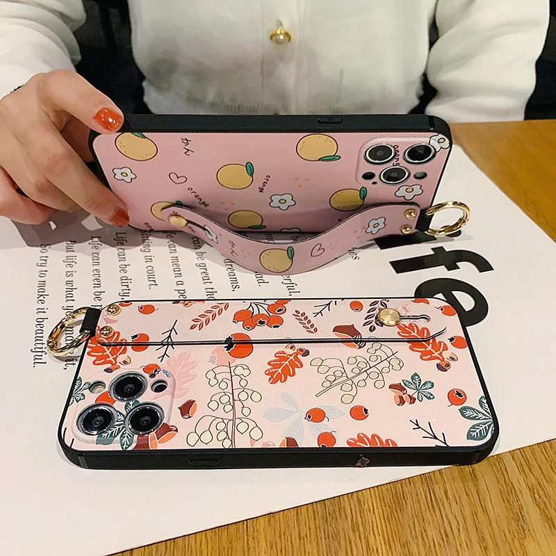 Cute Lovely Fruit Orange Soft TPU Wrist Strap Phone Case Cover