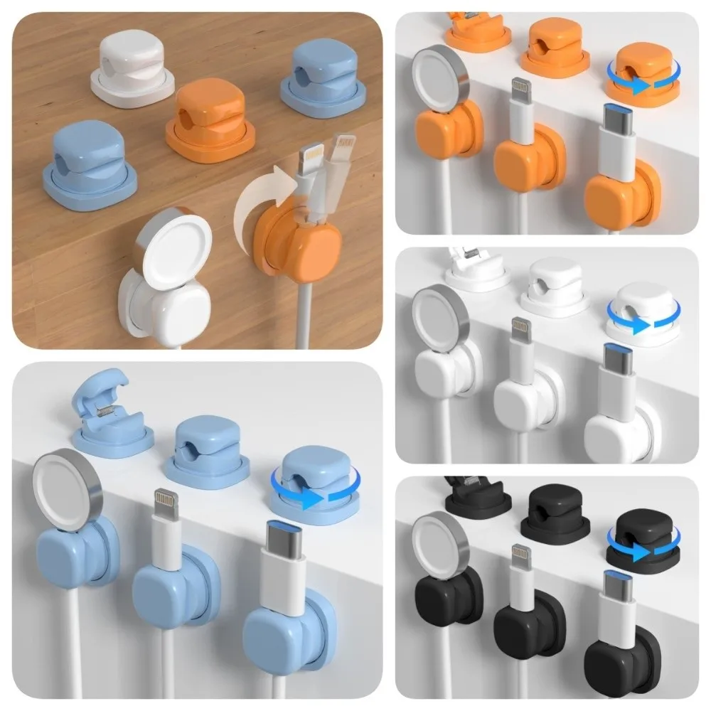 6pcs 접착식 데스크탑 케이블 정리기 회전식 벽걸이형 책상 아래 와이어 홀더 미끄럼 방지 조절 가능 코드 케이블 정리기