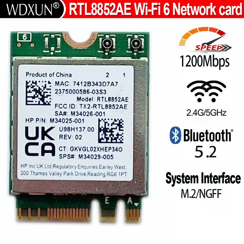 Yunseity RTL8852BE WLAN-Karte - WiFi 6 1800 Mbit/s Mit Bluetooth 5.2