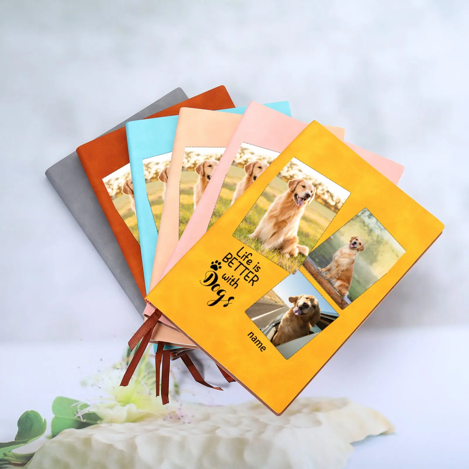 Personalized Photo Custom Dog Photo Gift for Pet Lover Dog Mom Life Is Better with Dogs Memorial Notebook Leather Journal