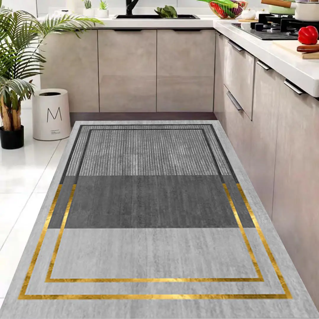 Luxury Black Kitchen Mats For Floor Nordic Simple Bedside Carpet Abstract  Gold Geometric Line Area Rug Flannel Hallway Rug - AliExpress