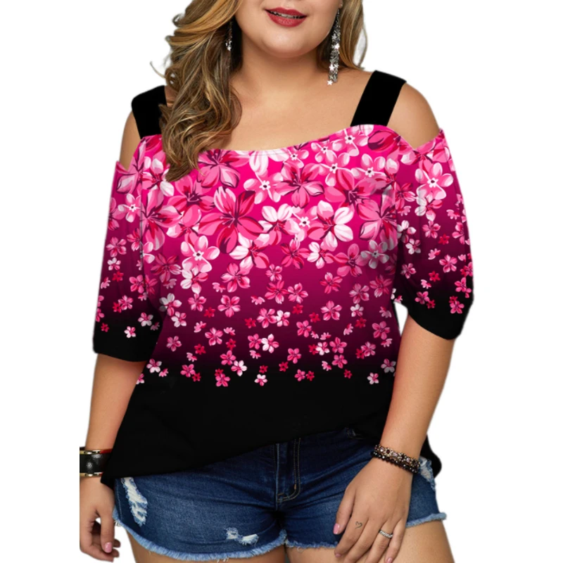 

5Xl Plus Size Flower Printed Tunic Tops Women Short Sleeve Elegant Blouse Shirt Female Loose Oversized Peplum Tops Y2K Clothes