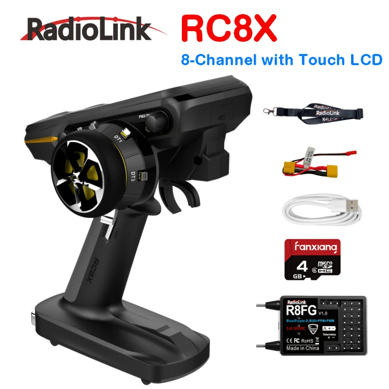 

Радиопередатчик Radiolink RC8X, 2,4 ГГц, 8 каналов, 4,3 дюйма, полноцветный ЖК-дисплей, сенсорный экран, 200 модели, хранилище, пульт дистанционного управления для радиоуправляемых автомобилей