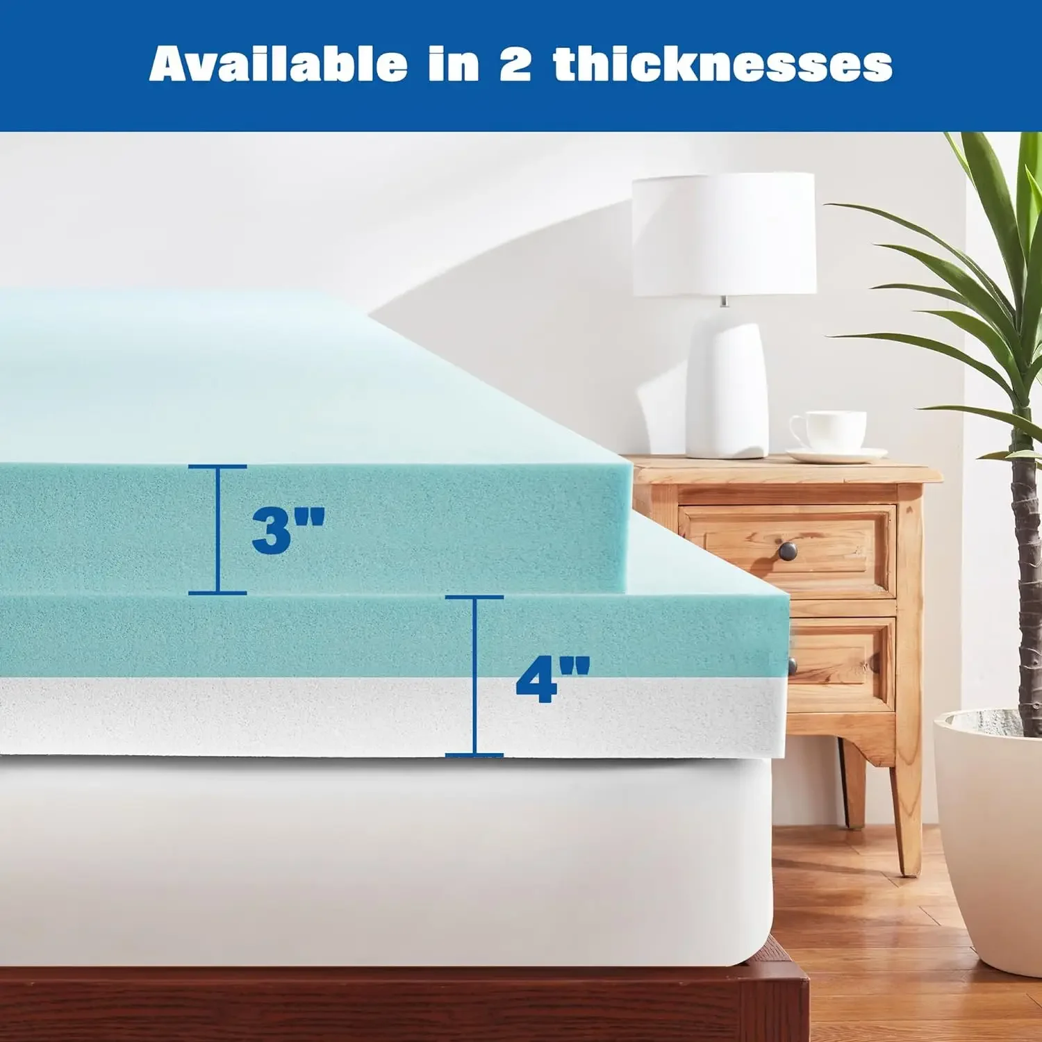Bed Luxury Mattress Topper Memory Foam 4 Inch King Size Gel Rayon Made from Bamboo Cover Soft & Breathable