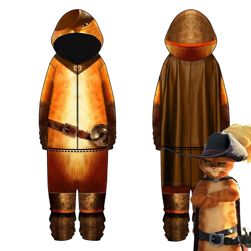 Puss In Boots Puss Costume Cosplay Tuta Sleepwear Outfit Halloween Carnival Party Suit Per Uomo Adulto Donna