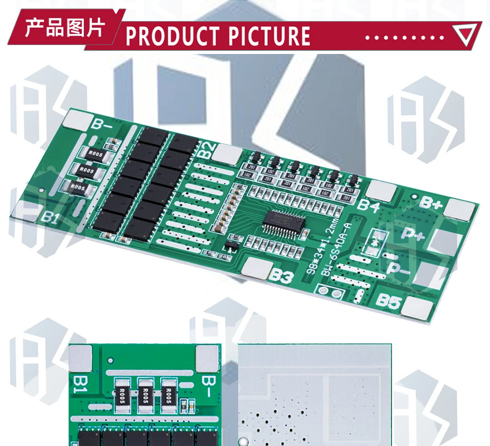 6S 40A 12mos 24V 18650 Li-Ion Lithium-Batterie Schützen Bord Solar Beleuchtung Bms PCB Mit Balance Für ebike Roller – Detail 5