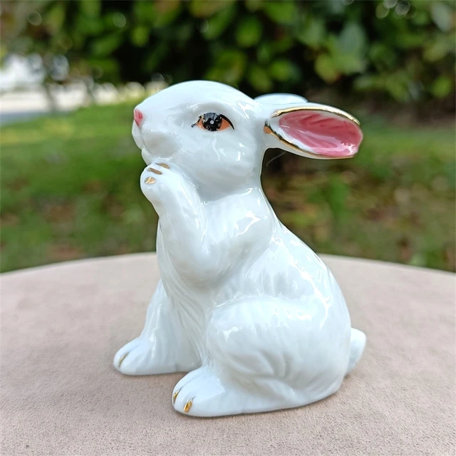 Porcelain Hare Figurine Hand Painted Ceramics Pose Rabbit