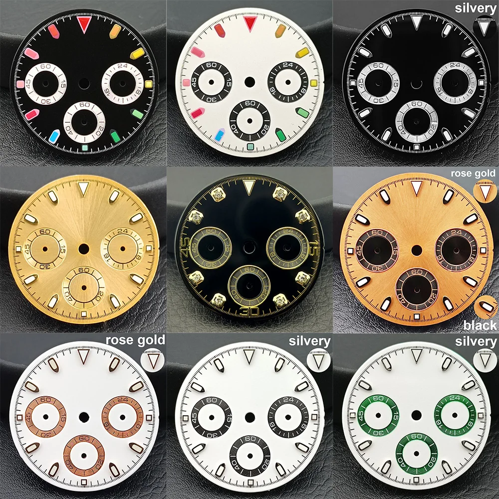 28.5mm black/white/grey/gold/blue/Green C3 luminous aseptic dial for VK63 movement watch accessories