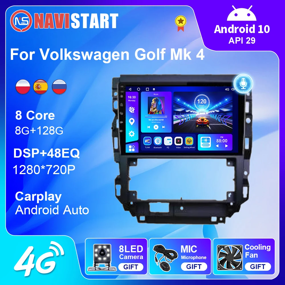 

NAVISTART Android 10 Car Radio For Volkswagen Golf Mk 4 2004-2008 LHD Multimedia Audio Video 4G WIFI Carplay GPS Navigation 2Din