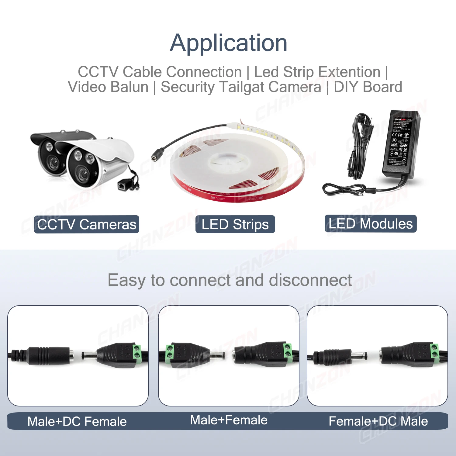 Connecteur d'alimentation CC mâle et femelle, adaptateur de prise de câble  CC, caméra CCTV, système vidéo, bande lumineuse LED, 12V, 5.5x2.1mm -  AliExpress
