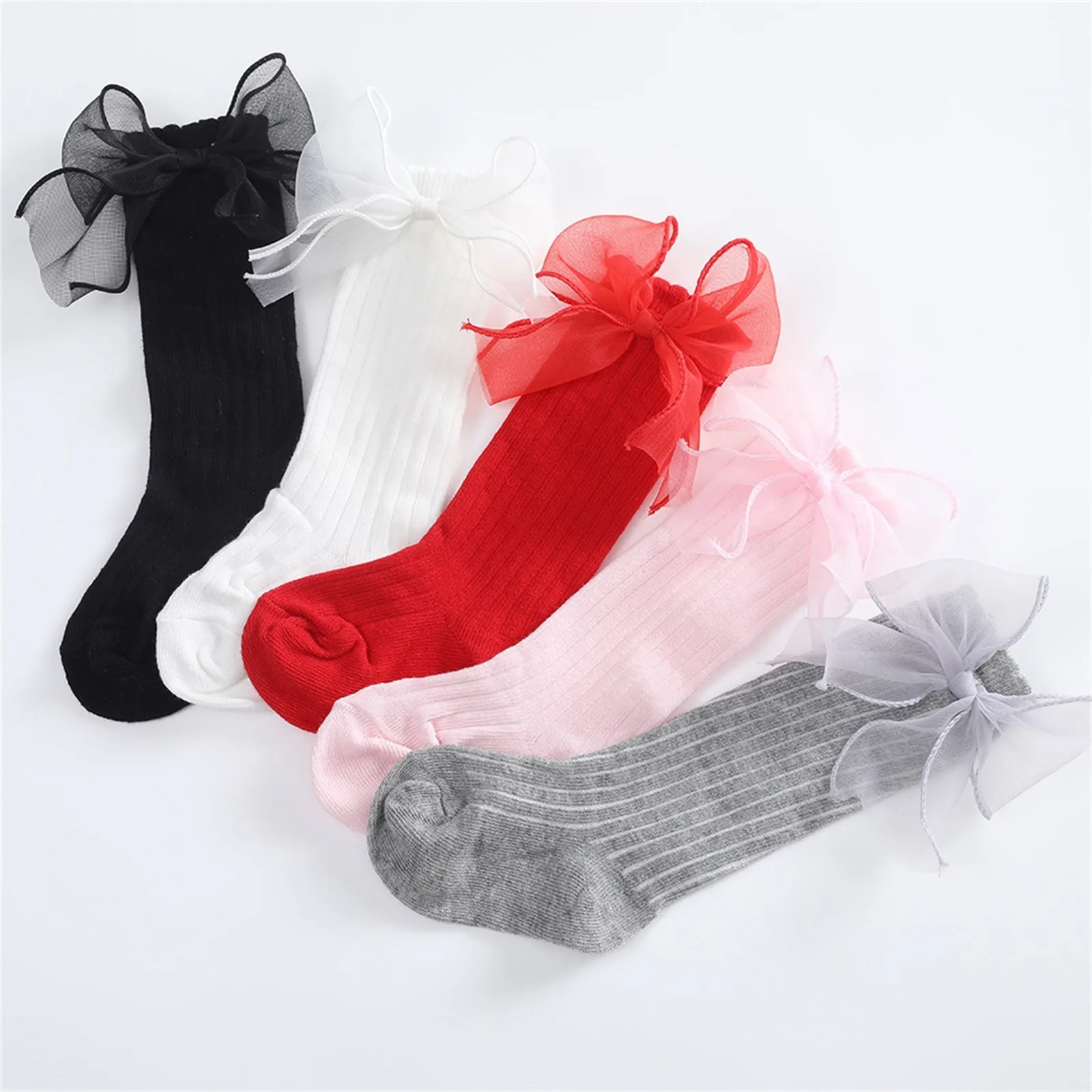 

Baby Boys Socks Baby Fashion Soft Calf Knee High Lace Large Bow Knot Stockings