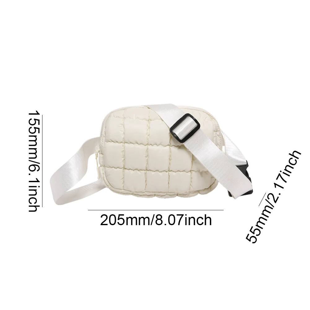 Women Padded Cloud Bag Zipper Closure Puffy Shoulder Bag Solid Color Plaid Quilted Sling Bag Girls Daily Bag