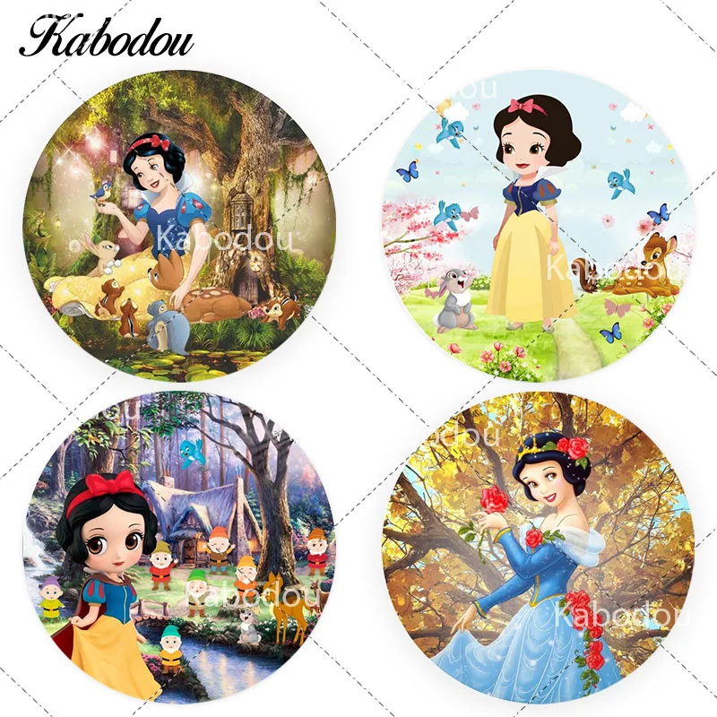 

Snow White Circle Custom Photo Backdrop Cover For Girls Birthday Disney Princess Round Photography Background Decor Props