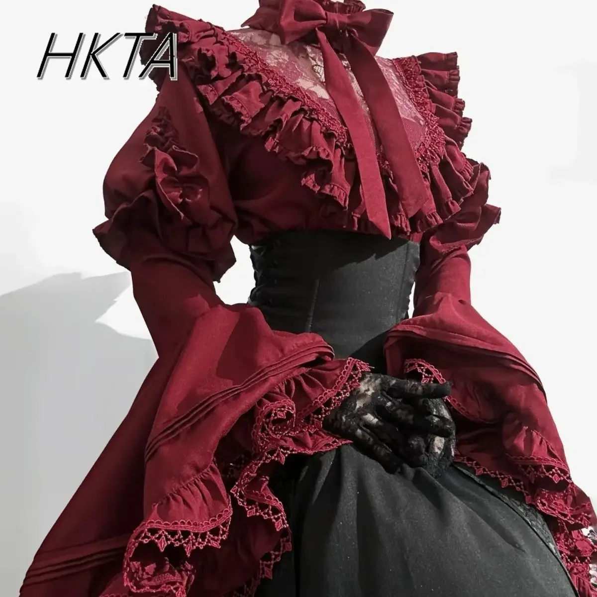 Lolita Gothic High Waist Black Long Skirt Loose Oversized Flared Long Sleeve Blouse Top Y2k Ji Sleeve Gorgeous Elegant Skirt Set 3