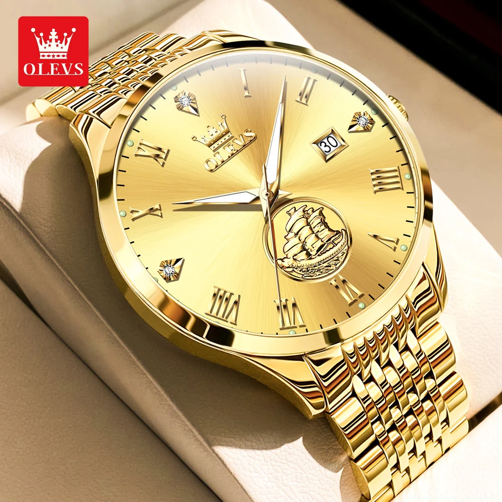 OLEVS Business Mens Watches Top Brand Luxury Mechanical Watch for Men Stainless Steel Waterproof Luminous Calendar Fashion Clock