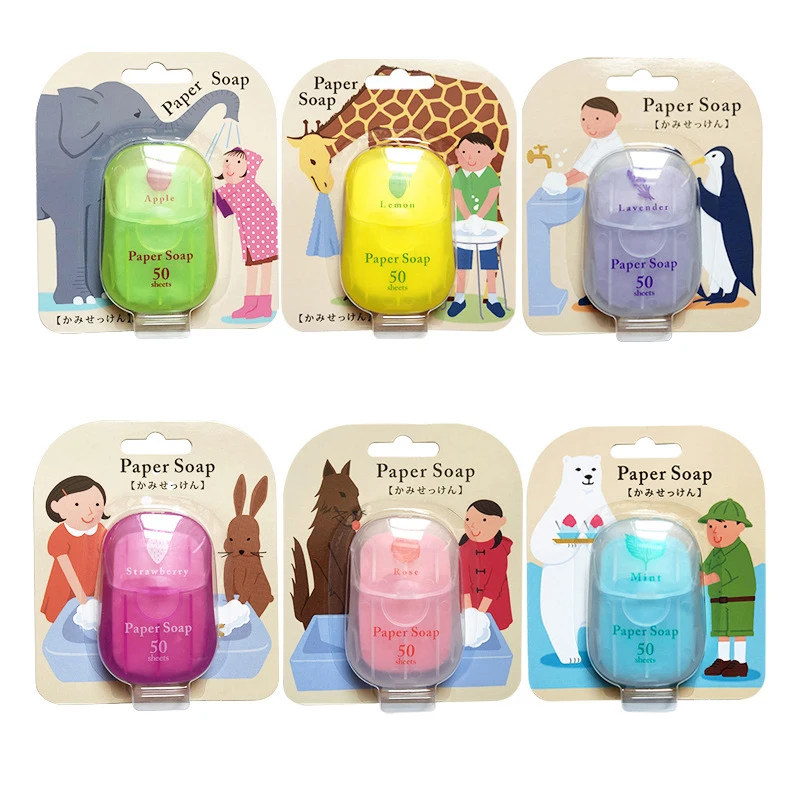 효과적인 여행 미니 휴대용 일회용 편리한 손 세척 솔루션, 야외 여행용 일회용 비누 시트, 상자 