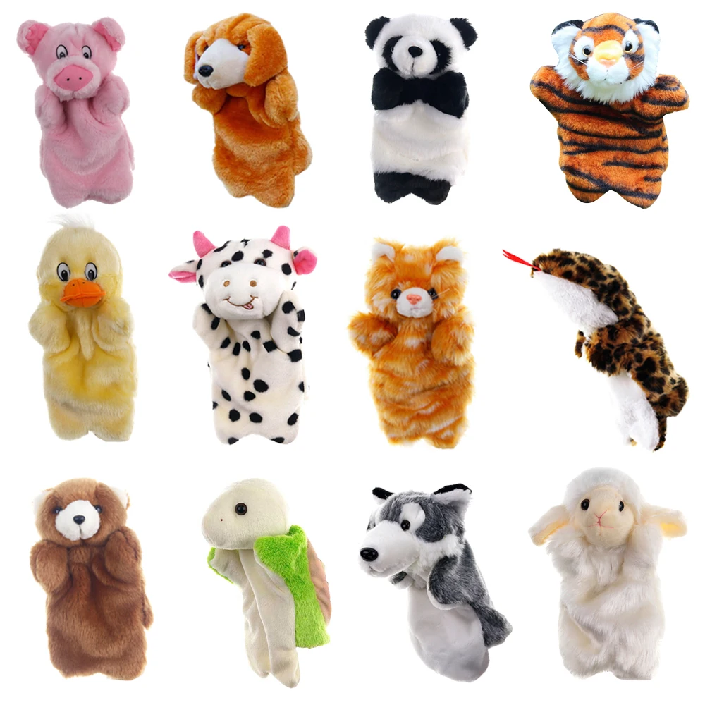 

Children Plush Animal Cat Hand Dolls Puppet Marionetes Hand Doll Early Education Learning Toys Puppets for telling story