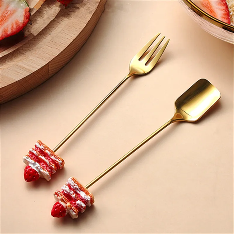 Stainless Steel Elegant Coffee Spoon Tableware Dessert Spoon Appetizer Dessert Fork Cute Cartoon Tea