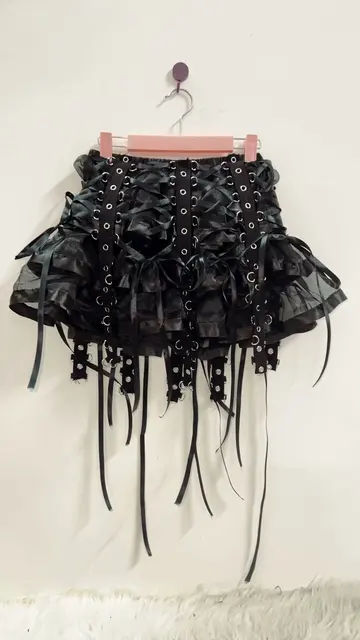 Layered Mesh Lace Up Mini Skirt 5