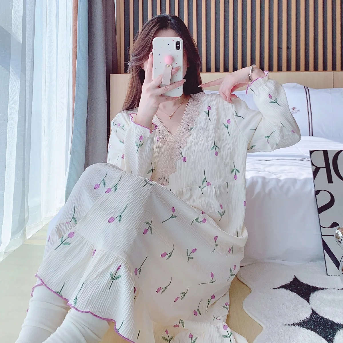 2025 Summer Pregnant Women Clothes Fashion Sweet Lace Patchwork V-neck Maternity Nursing Nightgowns Sleep Lounge Dress Lactation 6