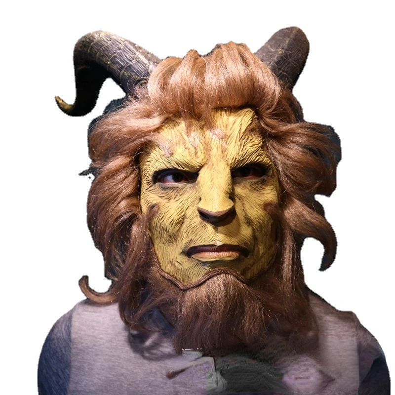 

Beauty and Beast Real-Person Film and Television Beast Mask Head Cover Halloween Cospaly Prince Beast Latex