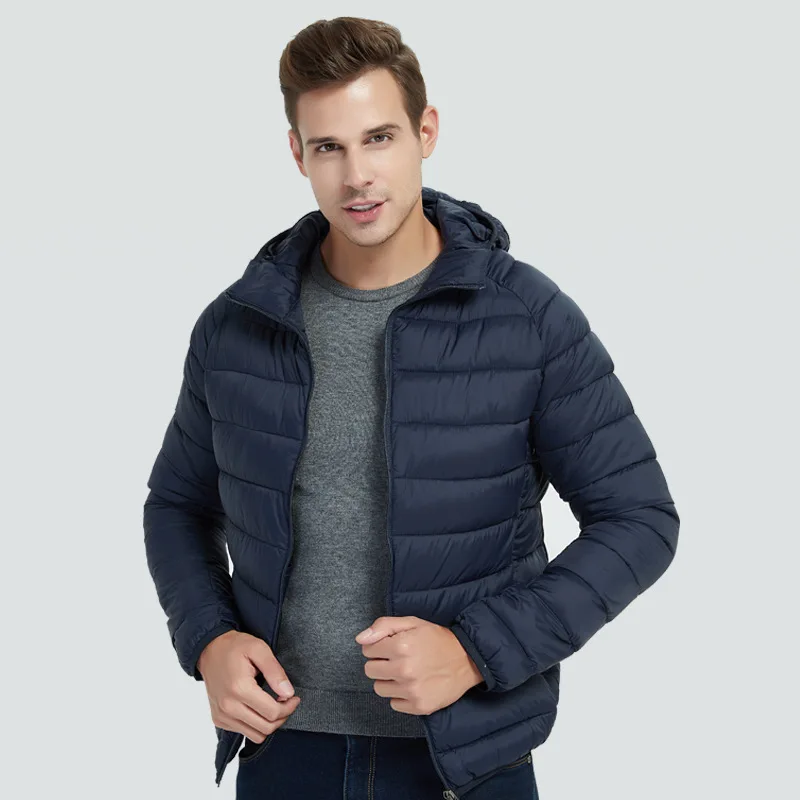 

Men's solid color standing collar cotton jacket, light and thin new warm casual short hooded cotton jacket