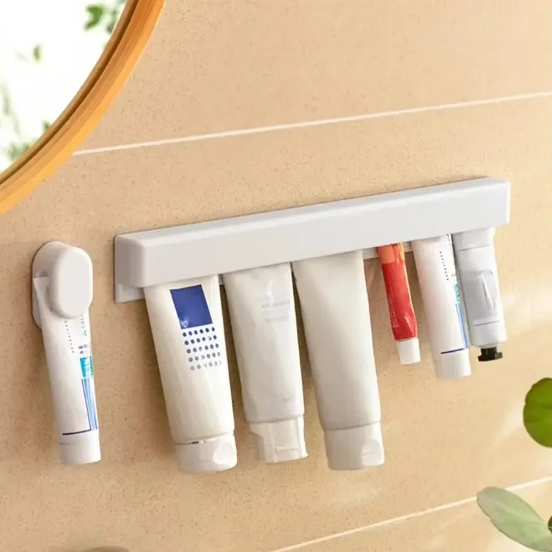 Wall Mount Long and Short Toothpaste Holder Multifunctional Space-Saving Bathroom Facial Cleanser Toothpaste Storage Rack