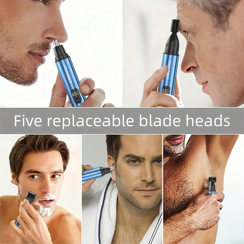5-in-1 Nose Ear Trimmer for Men with 5 Attachments Digital Screen Display Eyebrow & Body Groomer, USB Rechargeable Shavers
