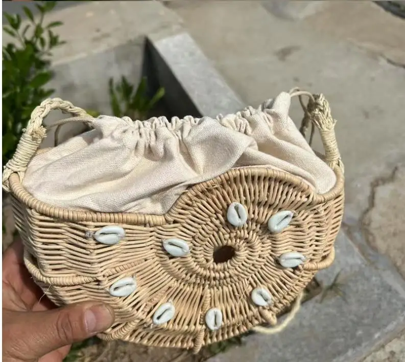 Summer Rattan Bag Fashion Women Round Straw Bags Female Handmade Woven Beach CrossBody Bag Ladies' Circle Bohemia Travel Bag