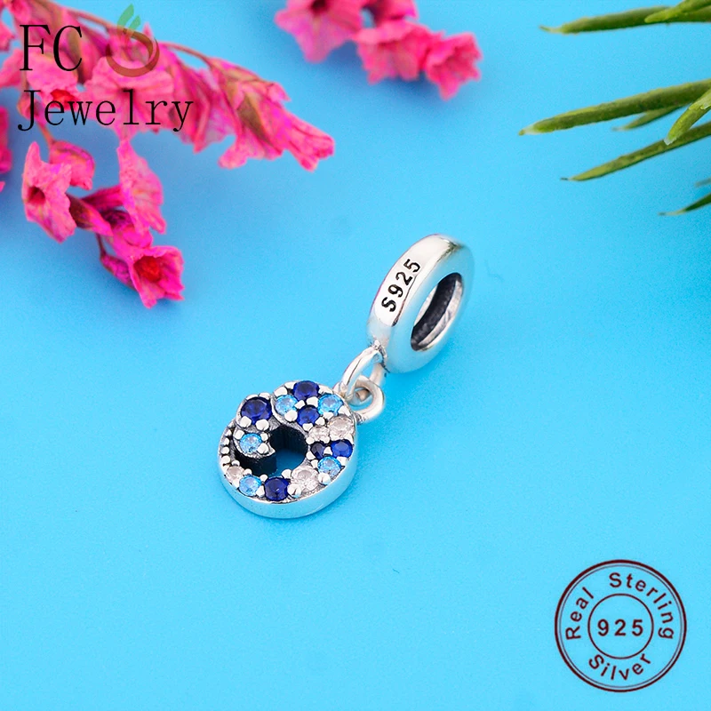 

FC Jewelry Fit Original Brand Charms Bracelet Me Series 925 Sterling Silver Blue Zirconia Sea Wave Bead For Making Berloque New