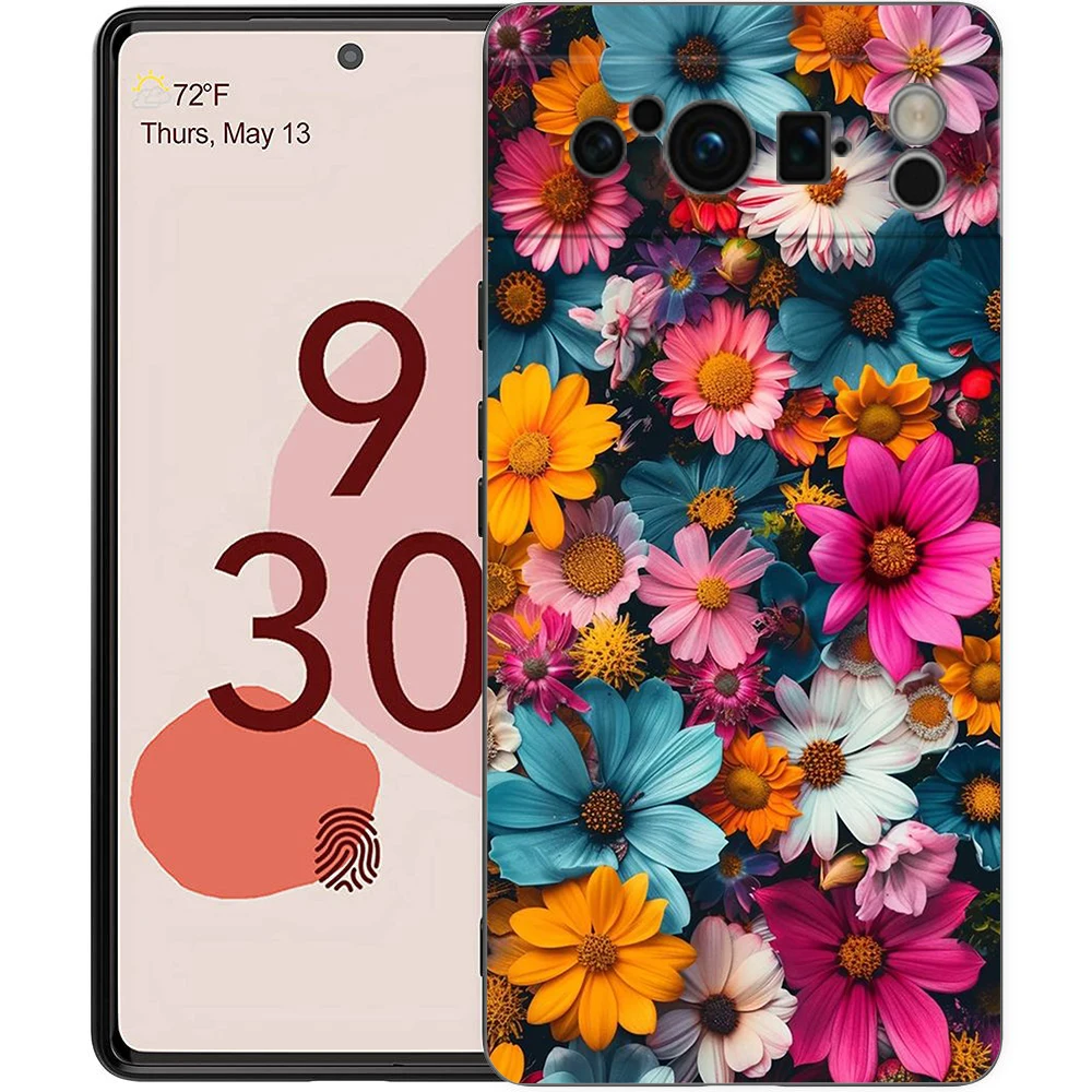 Colorful Flower Design Black Soft Shell Phone Case