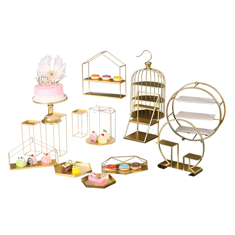 Gold Metal Cake Stands Sets Wedding Party Cupcake Plates Baking Tools for Cakes Cake Decoration Accessories for Home Bakeware