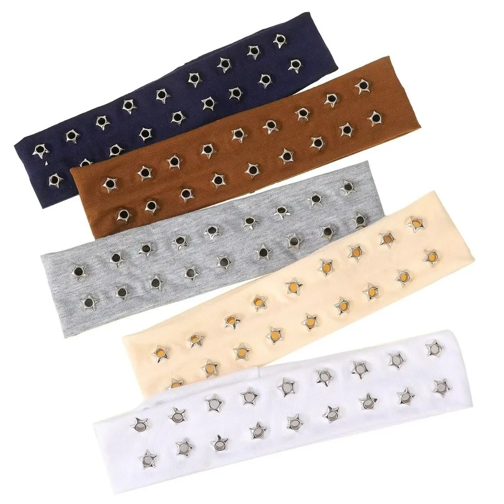 New Metal Rock Hollow Eyelet Elastic Headband Star Air Eye Studded Headbands Fabric Wide Hollow Eyelets Hair Bands Punk