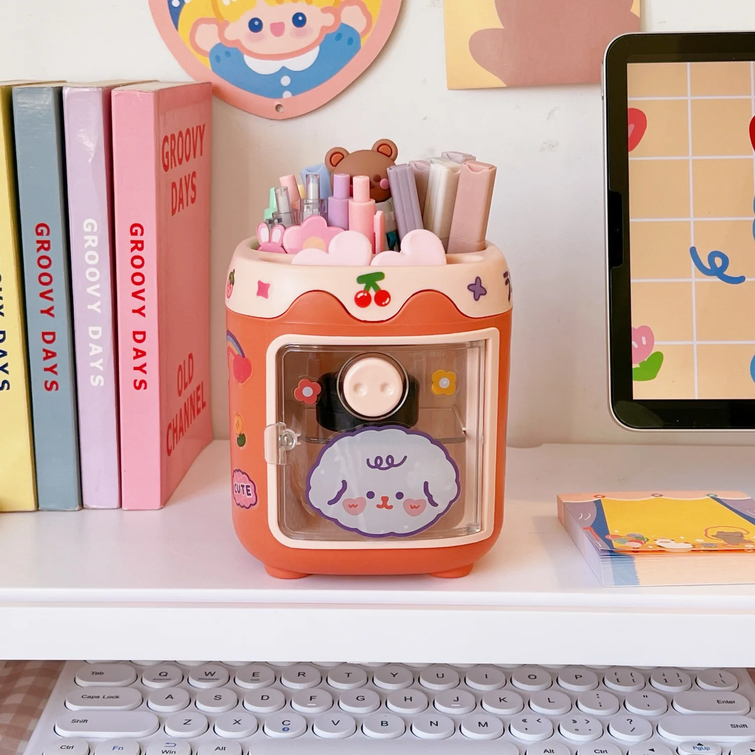 1PC Kawaii Schwein Stift Bleistift Topf Halter Pinsel Lagerung Container Schreibtisch Veranstalter Multifunktions washi klebeband Schreibwaren Büro Liefert – Detail 7