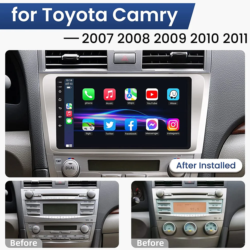 

For 2007-2011 TOYOTA CAMRY 2+32G 9" Android Bluetooth CarPlay Car Stereo Radio GPS WIFI