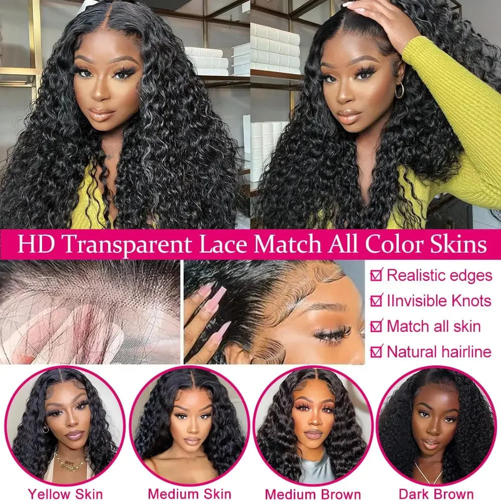Glueless 5x7 Ready to Wear Deep Wave HD Lace Clousure Pre Plucked Curly Brazilian Transparent Lace Front Human Hair Wigs human hair wig,lace front wig,human hair wigs,front lace wig