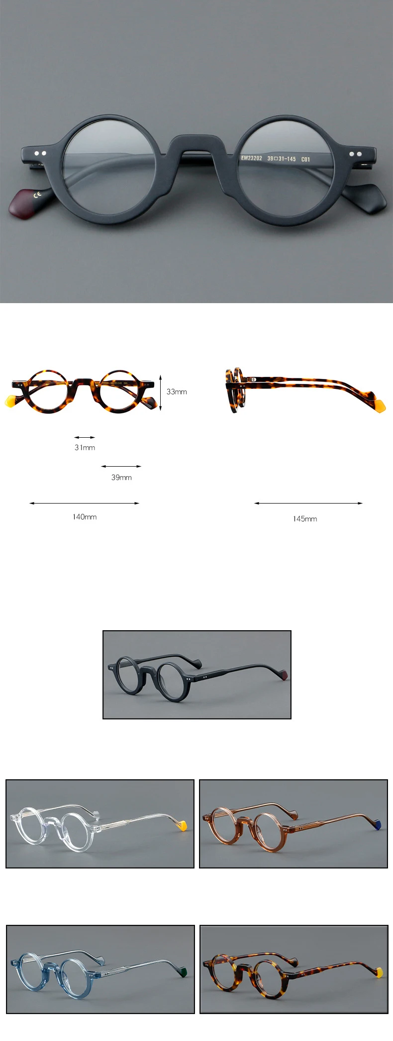 R57447 Casual Runde Acetat Brille Rahmen Frauen Retro Niet Optische Presbyopie Brillen Männer Anpassbare Rezept Brillen – Detail 4