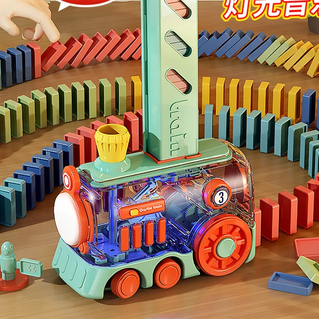 Kids Electric Domino Train Set Automatic Laying Colorful Domino Train with Lighting Sound Effects DIY Toys Kids Birthday Gifts 1