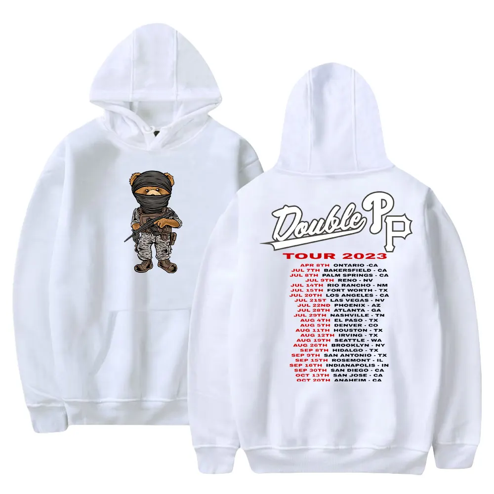 thumbnail image 1 of Sudadera con capucha Peso Pluma Double Pp 2023 Tour Hoodle Rapper Touring Merch Print Unisex Moda Divertida Casual Estilo HipHop, 1 of 4