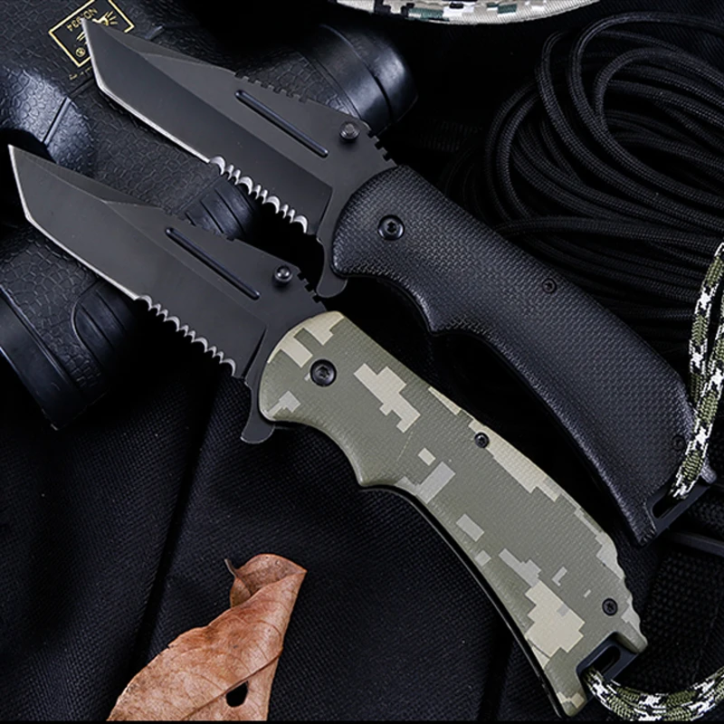 

Forged Military Black G10 Handle Folding Knife Self-Defense Pocket Outdoor Hunt Survival Combat Utility Camping Knives Tools