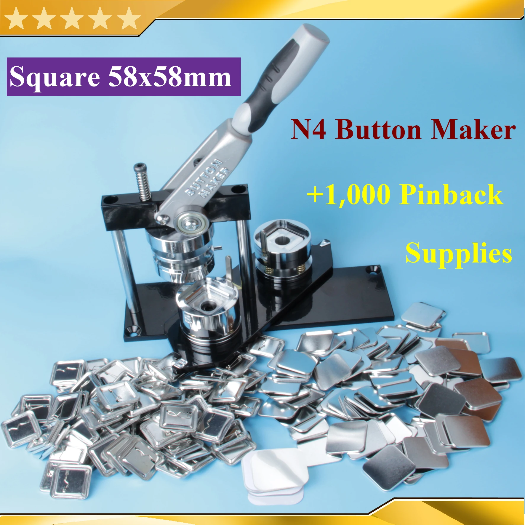 NEW N4 Square 58x58mm Professional Badge Button Maker Machine +Mould