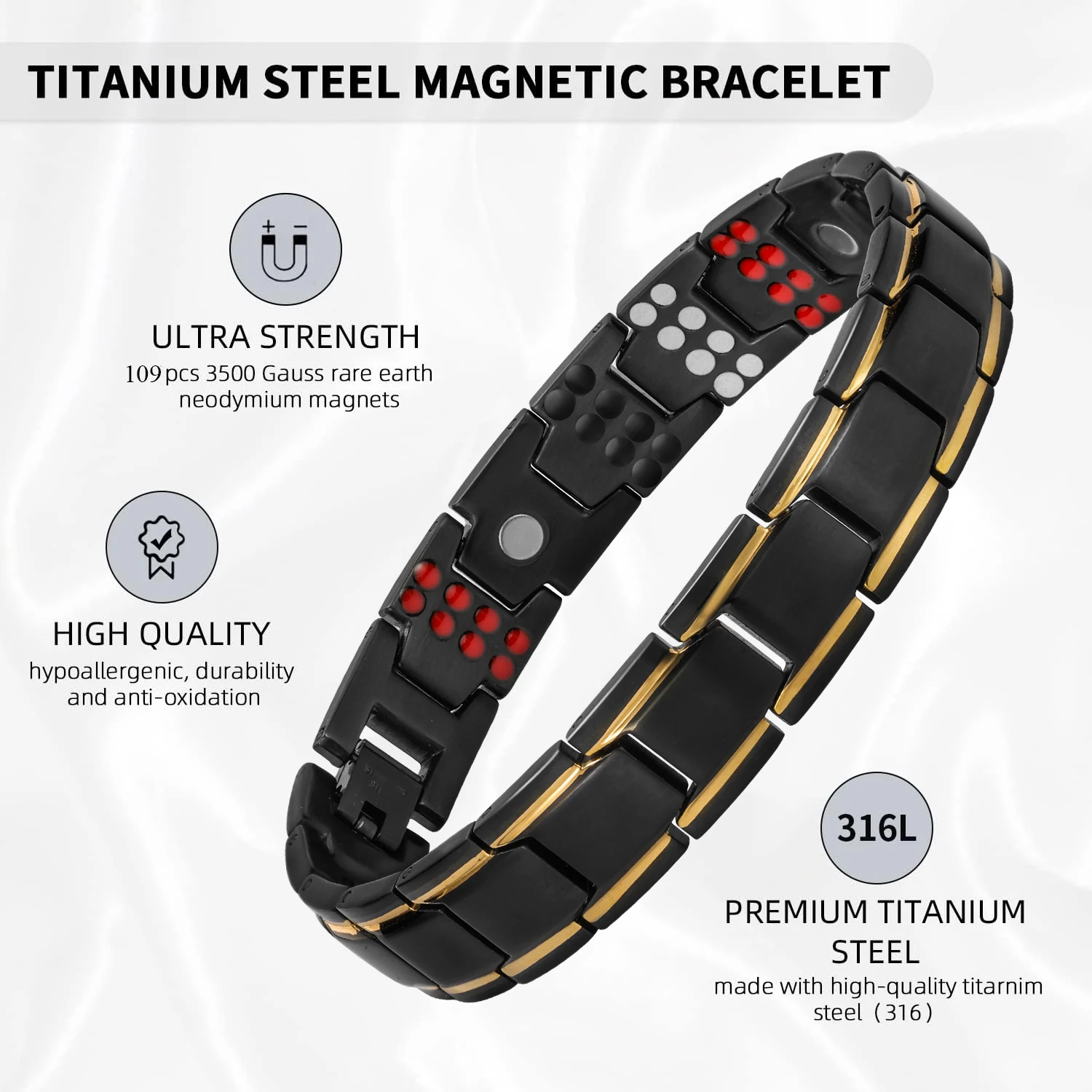 Stylish Magnetic Therapy Bracelet for Men Effective Pain Relief 109 Pcs Energy Germanium Bangle 316L Stainless Steel Jewelry
